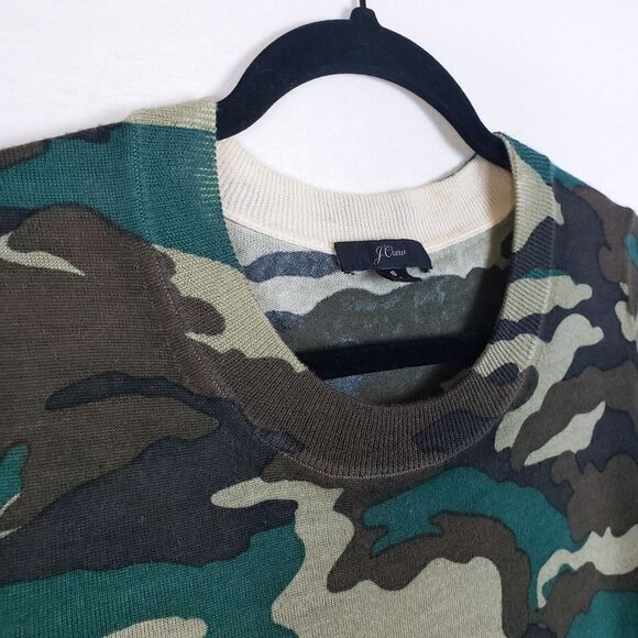 J. Crew Camo Merino Wool Sweater Womens S Streetwear Utility Preppy Lightweight - Picture 3 of 9